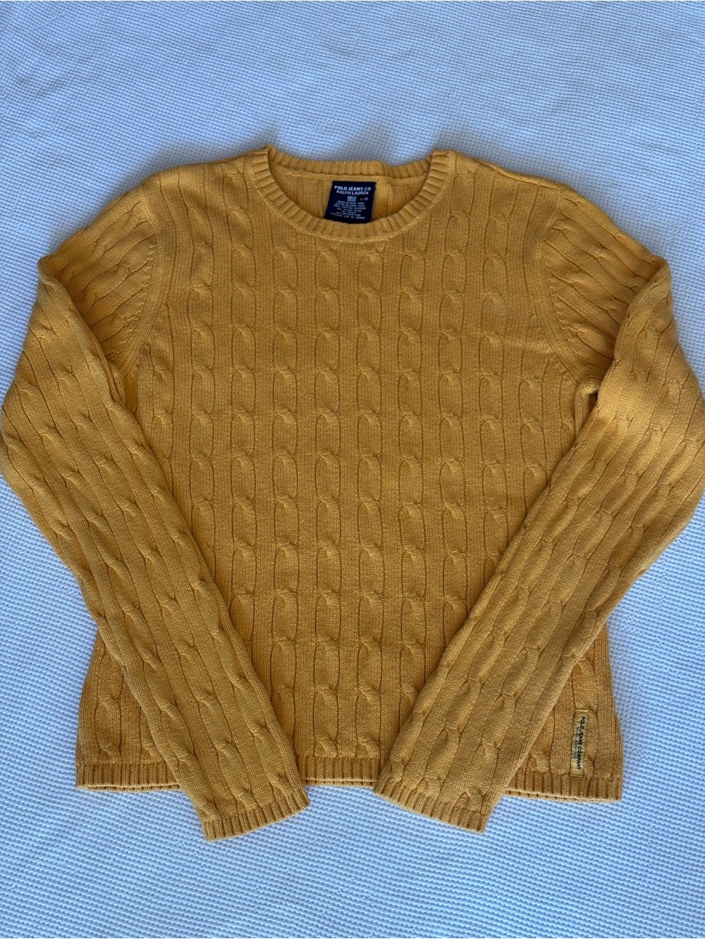 Vng Polo Jeans Co. Ralph Lauren Mustard Cable Knit Crewneck Sweater Cotton